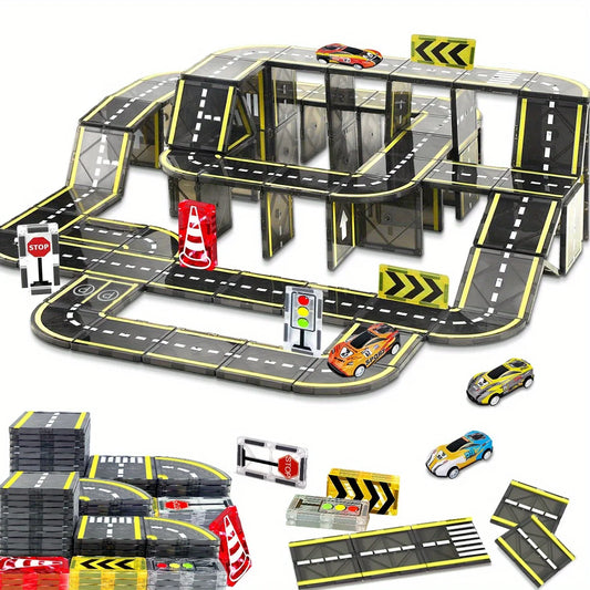 Magnetic Road Set with Magnet Crane Car Toys