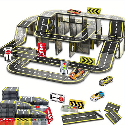 Magnetic Road Set with Magnet Crane Car Toys