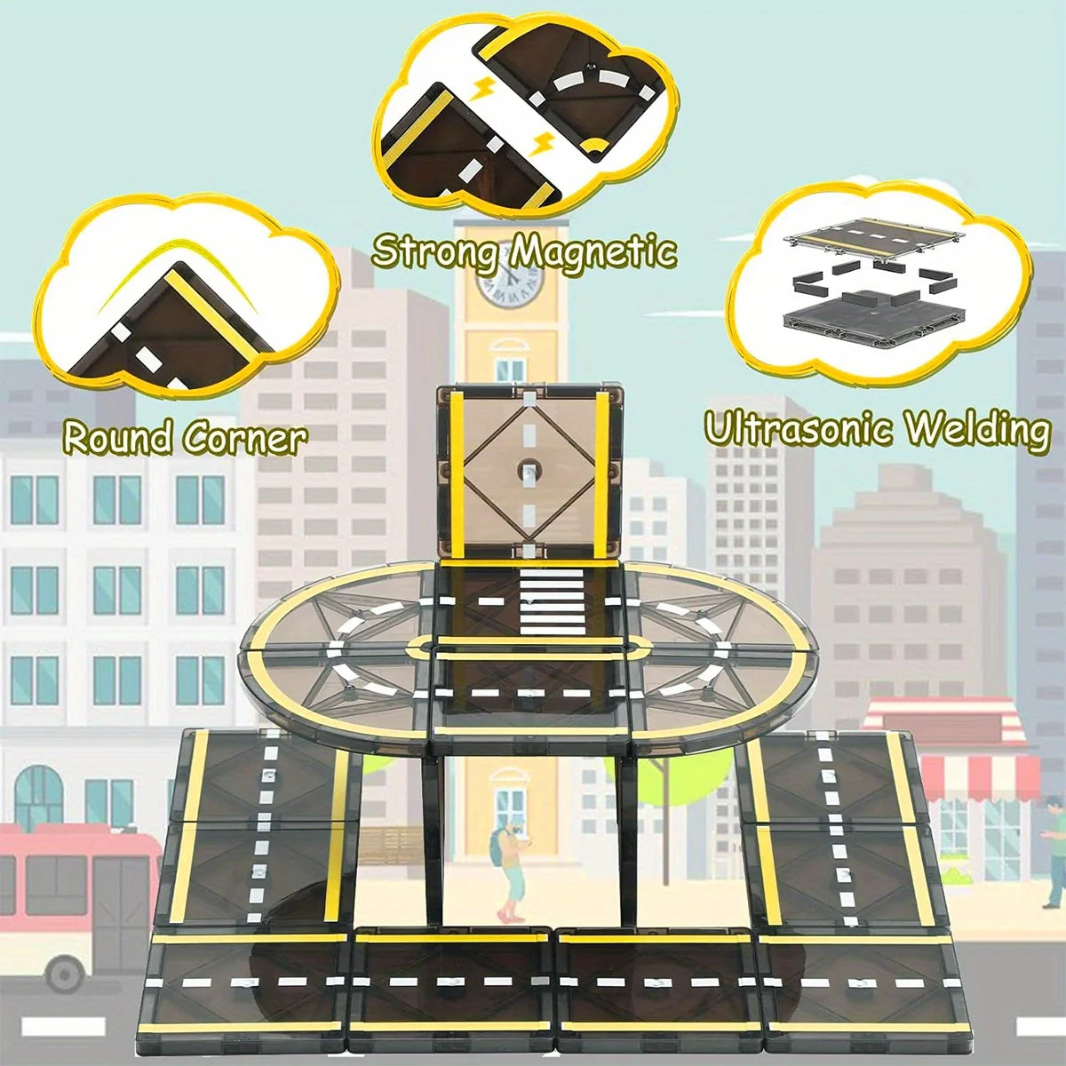 Magnetic Road Set with Magnet Crane Car Toys