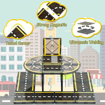 Magnetic Road Set with Magnet Crane Car Toys