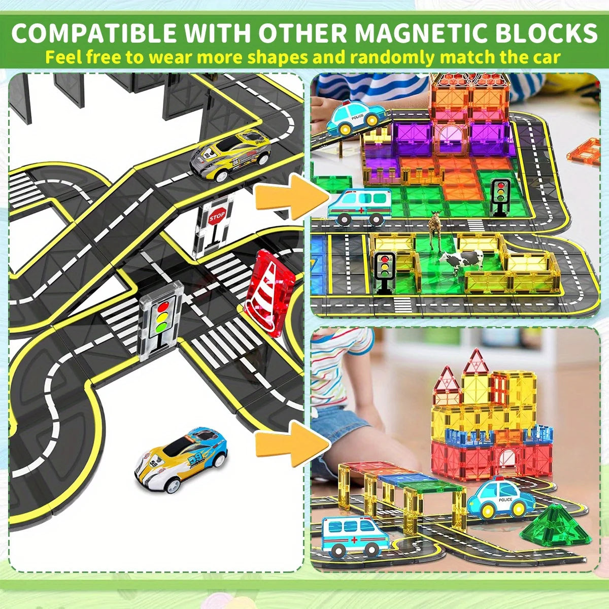 Magnetic Road Set with Magnet Crane Car Toys