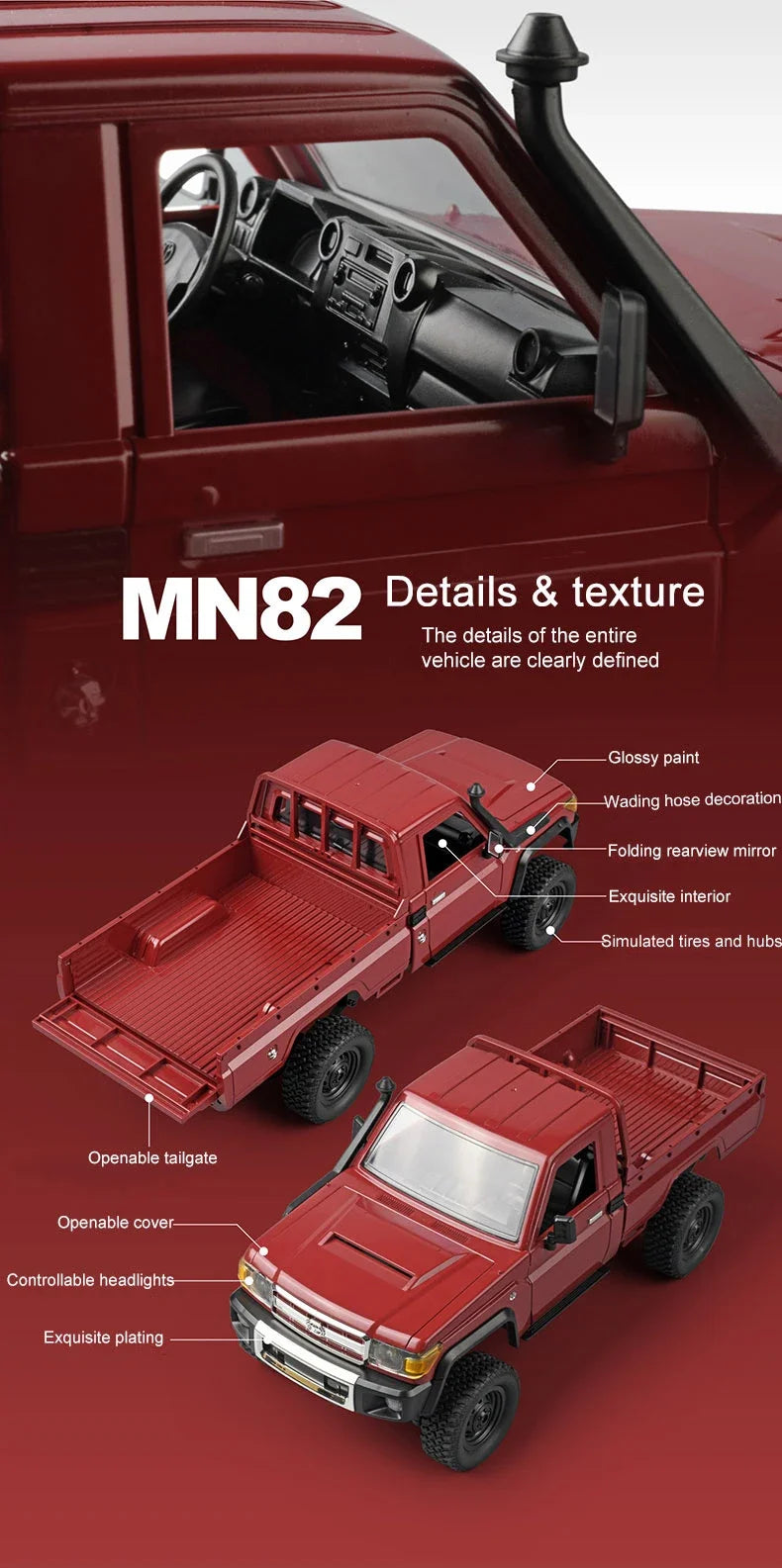 MN82 Controllable Headlights RC pickup Truck