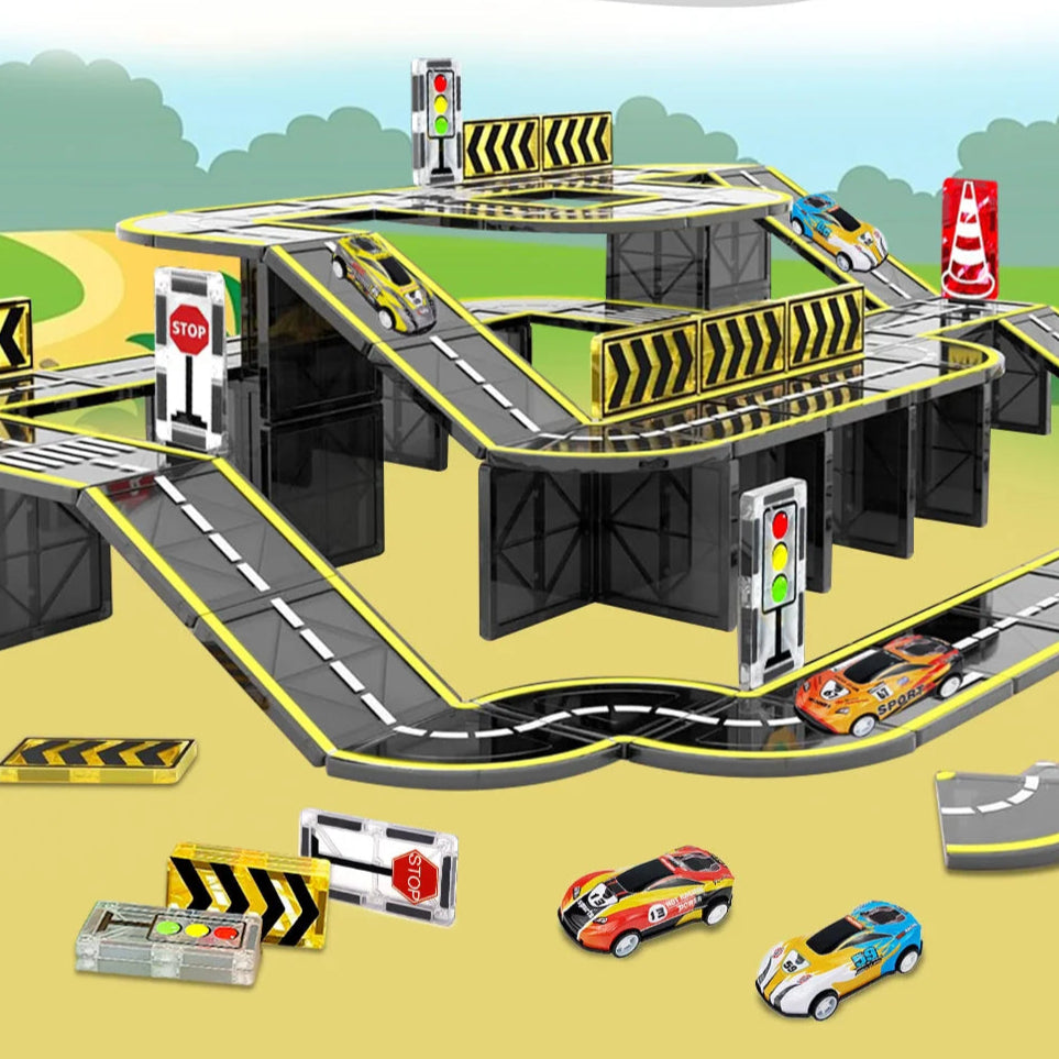 Magnetic Road Set with Magnet Crane Car Toys